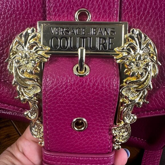 Versace Jeans Couture Pink Pebbled Gold Accent Crossbody Bag Purse Shoulder Hand - Picture 11 of 16